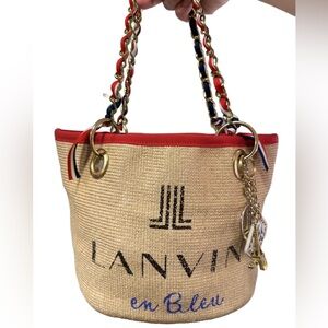 Lanvin en Bleu Natural Raffia Mini Tote with French bag charms and details